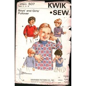 Kwik Sew 507 Vintage Kids Pullover Sweater Vest Sewing Pattern Size 2 4 6 Uncut